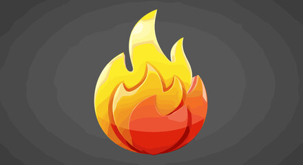 Glossy 3D Flame Icon with Vibrant Yellow Orange and Red Colors Burning Brightly