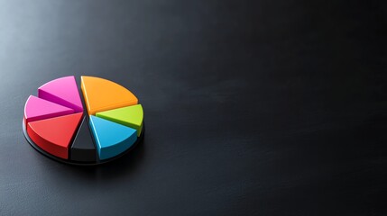 Fototapeta premium Minimal 3D pie chart with colorful segments on dark financial background