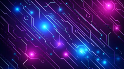 Abstract circuit board design with vibrant neon colors.
