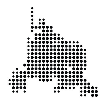 Symbol Map of Manteca (United States) showing the city with a pattern of just a few black dots