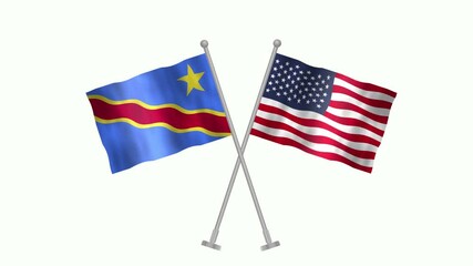 Flag of Democratic Republic of the Congo and USA, Cross table flag of Democratic Republic of the Congo and USA on white screen, Democratic Republic of the Congo and USA 3D Animation flag waving in the