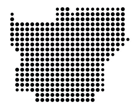 Symbol Map of Rancho Cucamonga (United States) showing the city with a pattern of just a few black dots