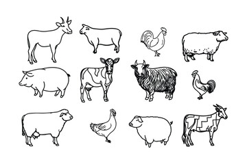 Farm Animal Clip art Set  Cute Vector Illustrations for Kids and Crafts