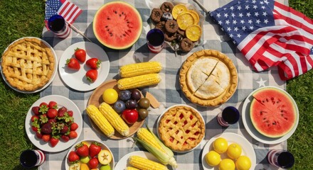 4th of july celebration - table fill with foods