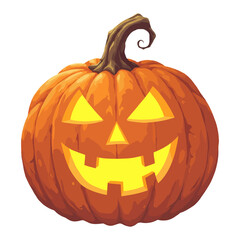 Halloween Glowing Carved Face Pumpkin Isolated Hand Drawn Vector Illustration for Halloween