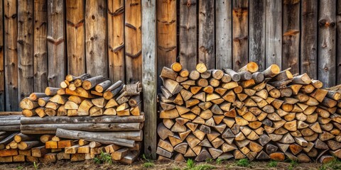 Rustic Wooden Wall with Stacked Firewood for Winter