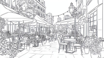 Fototapeta premium European Outdoor Cafe Sketch