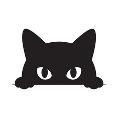 Peeking Cat Face Black Silhouette