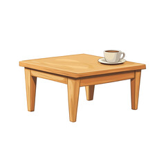Wooden coffee table with a cup of coffee on it simple design