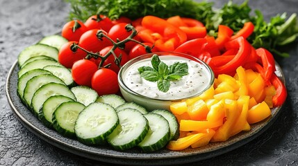 Healthy Vegetable Platter with Creamy Yogurt Dip