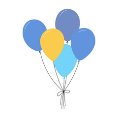 Bundle of balloons with strings, simple doodle outline, floating party decoration for birthday celebration. Flat vector illustration isolated on white background. © Viktoria