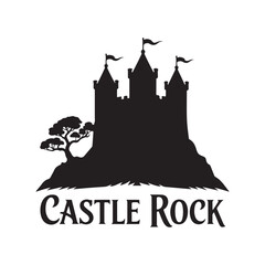 Castle Silhouette with Three Towers on Hill