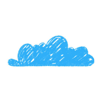 Pastel crayon clouds with chalky texture. Kid-friendly sky elements. Flat vector illustration isolated on white background.