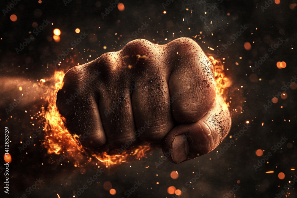 Canvas Prints close-up of clenched fist surrounded by fiery spark