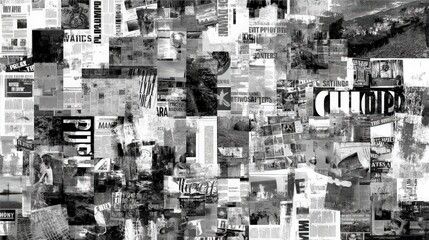 Black and White Collage of Vintage Newspaper Clippings Texture
