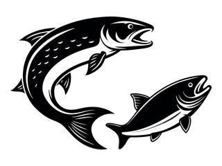 Obraz premium Brown Trout Logo. Unique, Bold, and Eye-catching Brown trout jumping out of the water. Suitable for any Brown Trout Fishing events. Print on T-shirt, etc 