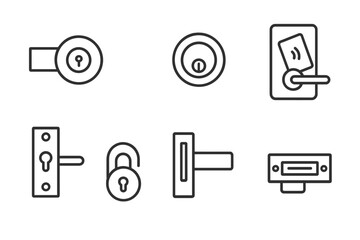 outline vector icons of screen lock settings: lock, PIN, password, fingerprint, face ID, smart lock, unlock, lock timer. set of line style icons in a modern, minimalist design.