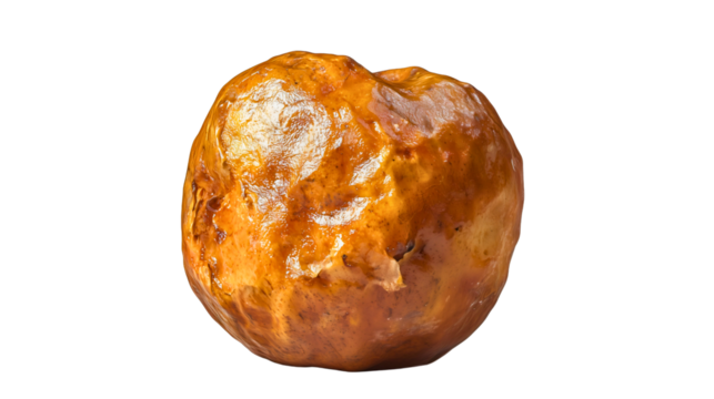 A natural rotting process affecting the apple, causing it to break down — an apple in decomposition.