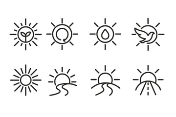 Linear sun and nature icons set for eco-friendly designs
