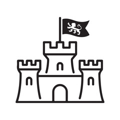 Castle Outline Icon with Flag