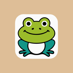 Smiling frog mascot icon logo in playful cartoon vector style for branding