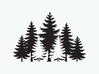 silhouette set of pine tree vector isolate on white background