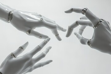 Human and robot hands reaching out, network
