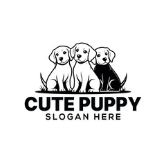 cute puppy silhouette logo vector line art logo design	