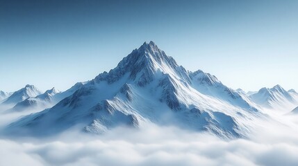 Snow Mountain Peak Winter Landscape Cloudy Sky.