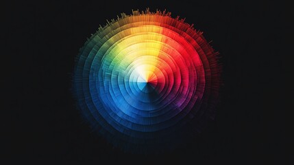 Abstract colorful circle design. Vibrant rainbow hues on dark background. Perfect for website, art, and design projects.
