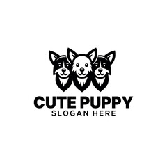 cute puppy silhouette logo vector line art logo design	