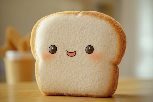 Cute bread, plush toy, Anime style , solid color background 