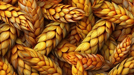 Close-Up of Golden Wheat Ears in Intricate Natural Patterns