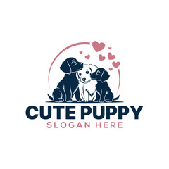cute puppy silhouette logo vector line art logo design	