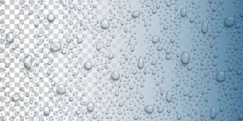 Vector Water drops on glass. Rain drops on transparent background