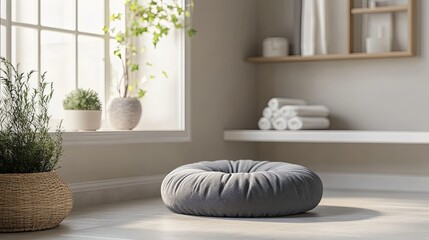Cozy Round Cushion on Floor - Home Decor Concept