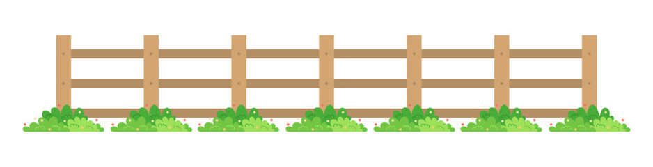 Wooden fence with bush isolated on white background