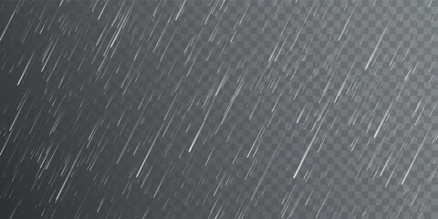 Rain drops on transparent background. Falling water drops. Nature rainfall. Vector illustration