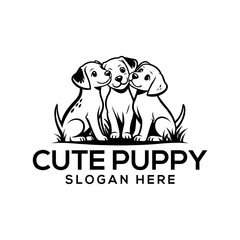 cute puppy silhouette logo vector line art logo design	
