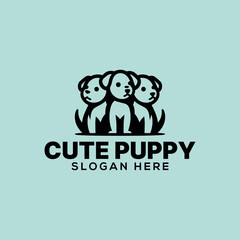 cute puppy silhouette logo vector line art logo design	