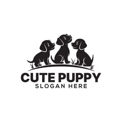 cute puppy silhouette logo vector line art logo design	