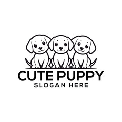 cute puppy silhouette logo vector line art logo design	