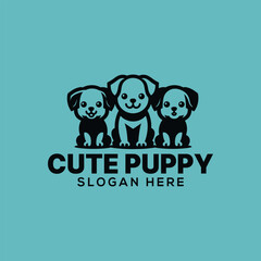 cute puppy silhouette logo vector line art logo design	