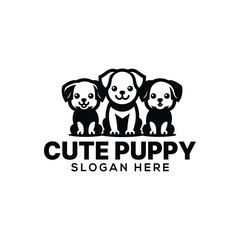 cute puppy silhouette logo vector line art logo design	