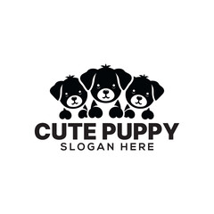 cute puppy silhouette logo vector line art logo design	