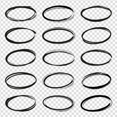 Set of hand drawn circles sketch frames. Sketch oval, circle markers. Tours doodle lines, circles