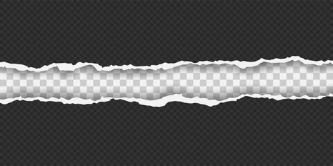 Horizontal torn paper edge. Ripped squared horizontal white paper strips. Vector illustration