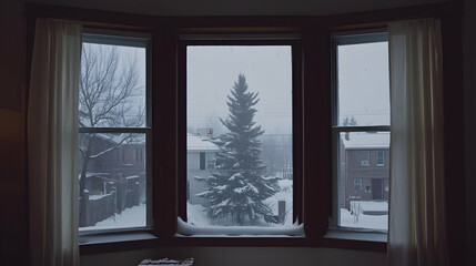 Fototapeta premium Snowy Winter View From Interior Window