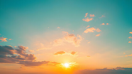 Sunset Sky Panorama With Fluffy Clouds