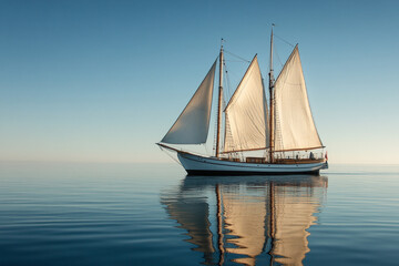 Fototapeta premium Sailboat on Calm Sea Under Clear Blue Sky
